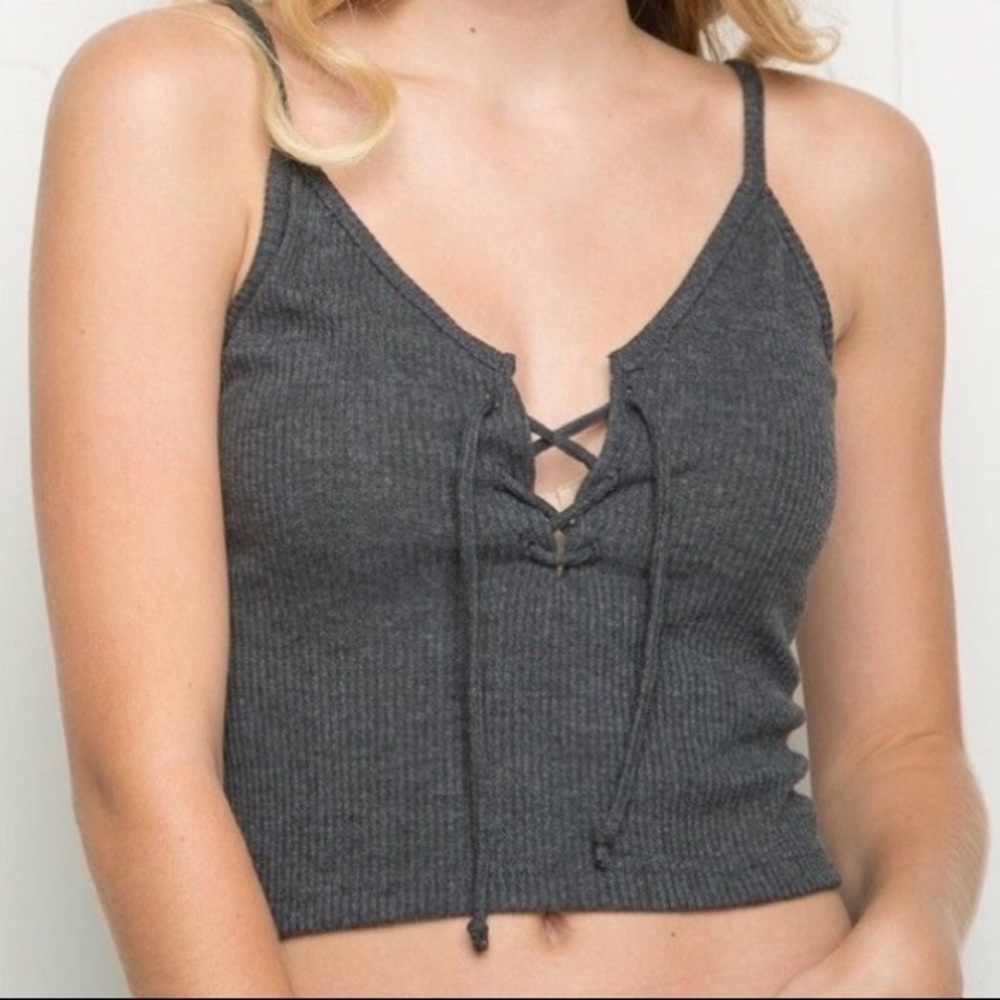 Grey Brandy Melville Lace Up Crop Tank Top